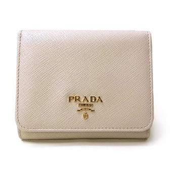 PRADA プラダ 三つ折り財布 コピー1M0176 SAFFIANO METAL 型押しレザー CERA オフホワイト